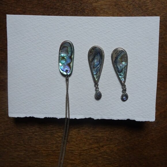 Abalone Sterling Silver Earrings and Pendant - Picture 4 of 8